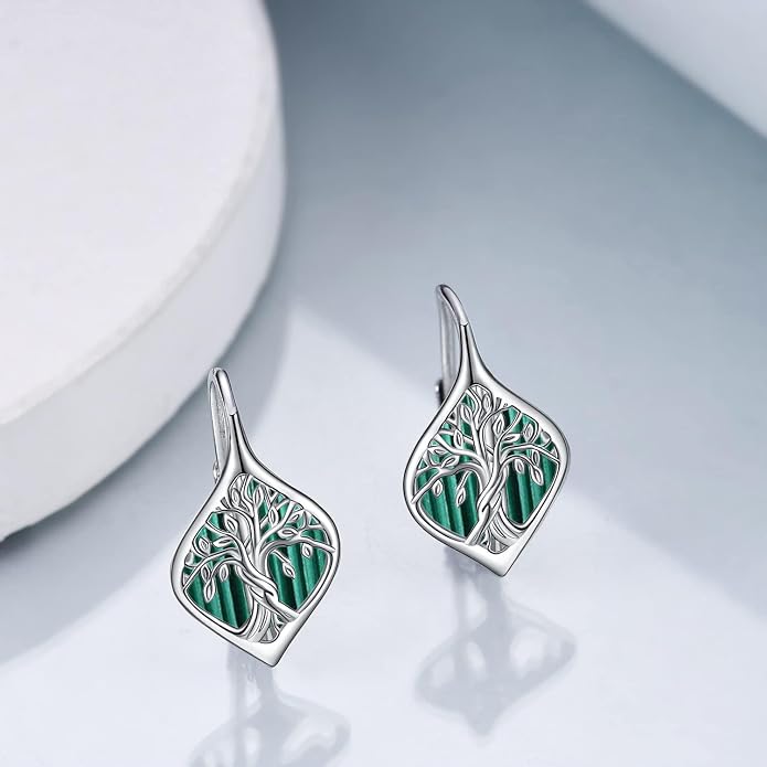 WINNICACA Leverback Earrings for Women 925 Sterling Silver Tree of Life Earrings Dangle Drop Turquoise Moonstone Moss Agate Heart Jewelry Gifts for Women Her Wife Anniversary Birthday Gifts