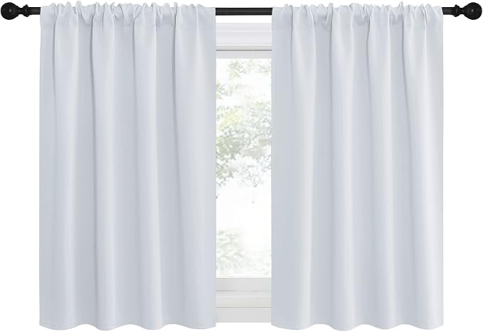 NICETOWN Greyish White Window Curtain Panels, RV Bunk Curtains, Thermal Insulated Rod Pocket Room Darkening Curtain Sets for Loft (Greyish White, 2 Panels, 42 in x 30 in (W x L))
