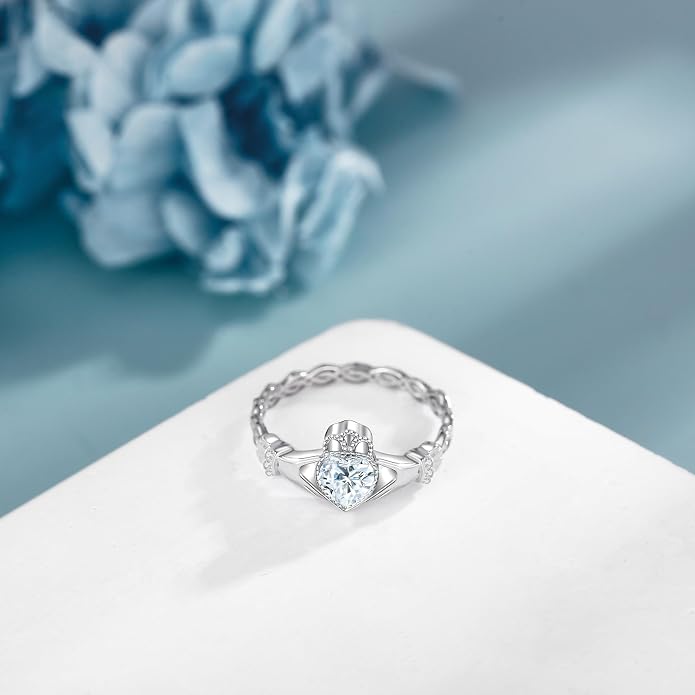 Claddagh Rings 925 Sterling Silver Claddagh Celtic Knot Promise Ring Wedding Engagement Celtic Irish Jewelry Mothers Gifts for Women Mom Grandma