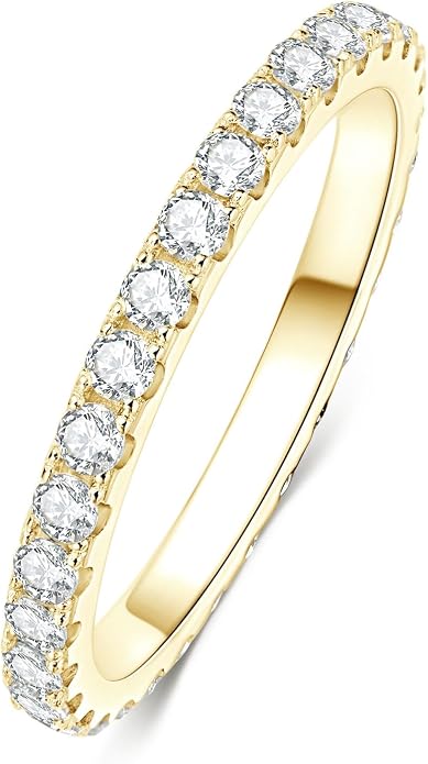 14K Gold Filled Silver Simulated Diamond Moissanite Engagement Promise Ring for Her, Stackable Ring Channel Setting Full Eternity Bridal Band Halo Rings Wedding Bands Size 4 to 10