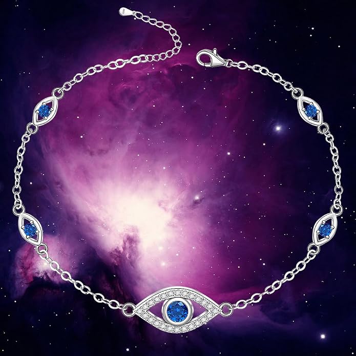 Evil Eye Anklet Sterling Silver Infinity Lotus Flower Evil Eye Anklets for Women Ankle Bracelets Turkish Blue Eyes Protection Chain Jewelry