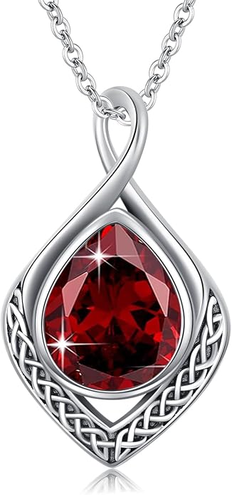 PELOVNY Celtic Knot Necklaces for Women 925 Sterling Silver Gemstone/Birthstone Teardrop Infinity Necklace Irish Celtic Pendant Jewelry Gifts for Mom Daughter Wife