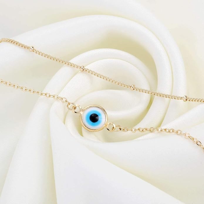 Dainty Gold Bracelets for Women, 14K Gold Plated Adjustable Layered Beads Bracelet Cute Evil Eye Oval Chain Pearl Bar Turtle Gold Bracelets for Women Jewelry