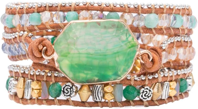 YGLINE Boho Handmade Wrap Leather Tube Crystal Stone Bracelet for Women