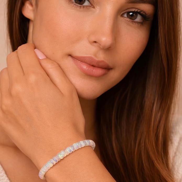 Natural Ethiopian Opal Bracelet, Stretchable Bracelet, Welo Fire, Smooth Bracelet, Jewelry, Beads Bracelet,4 MM