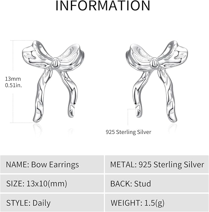 Palpitate Bow Earrings 925 Sterling Silver Women's Earrings Bow Jewelry Birthday Anniversary Christmas