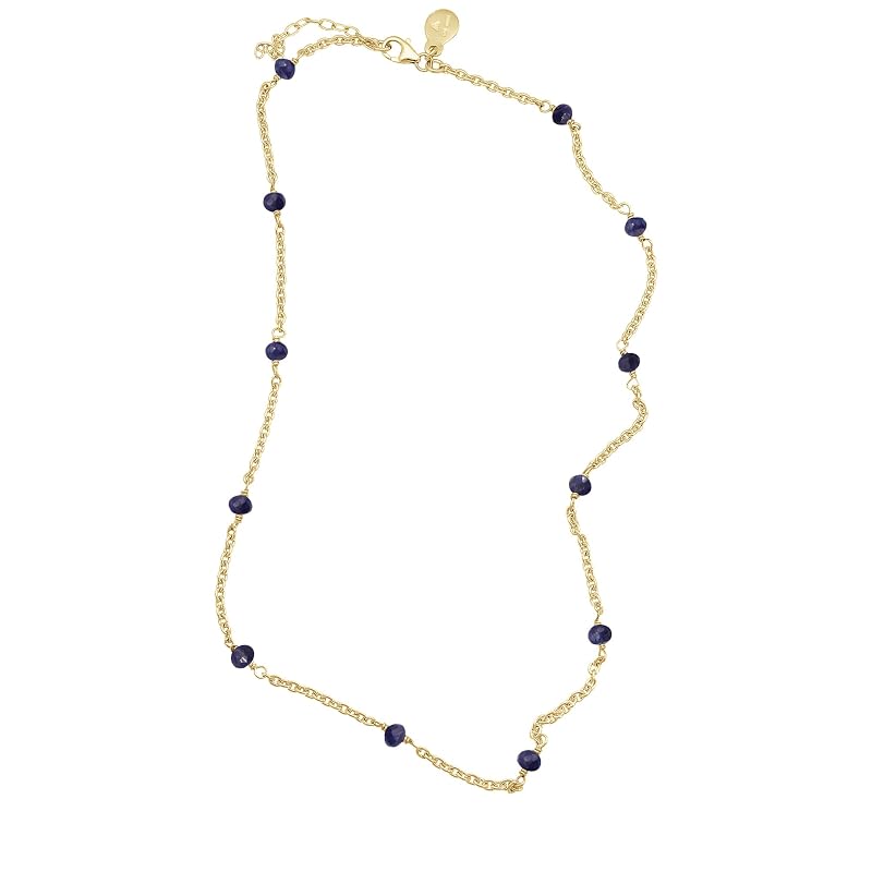 Blue Sapphire Necklace for Women, Premium Beaded Gold Necklaces - Tarnish Free 18K Gold Vermeil Certified S925 Classic Statement Necklace Gold Jewelry for Women - Mothers Day Gifts for Mom Wife