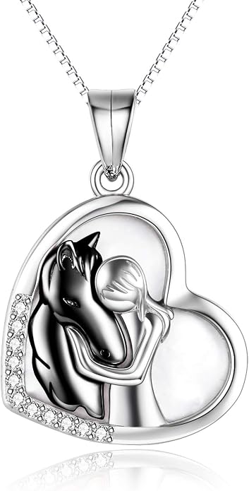 YFN Horse Pendant Necklace Jewelry 925 Sterling Silver Women Embrace Horse Gift For Women