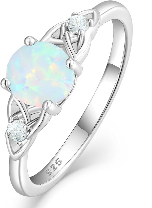 Celtic Knot Rings for Women 925 Sterling Silver Solitaire Ring Wedding Engagement Band Round Birthstone Jewelry Size 5-10