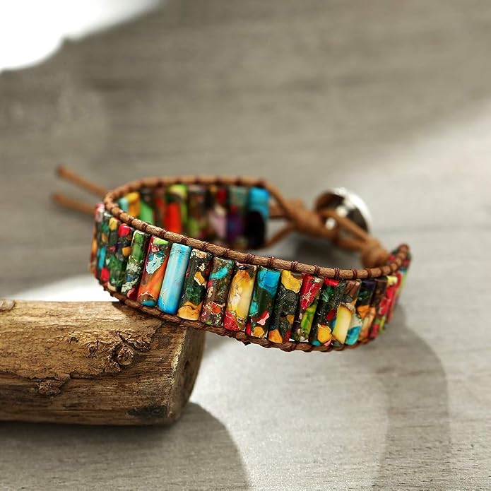 Plumiss Women Boho Handmade Natural Stone Crystal Leather Bead Wrap Bracelets Collection