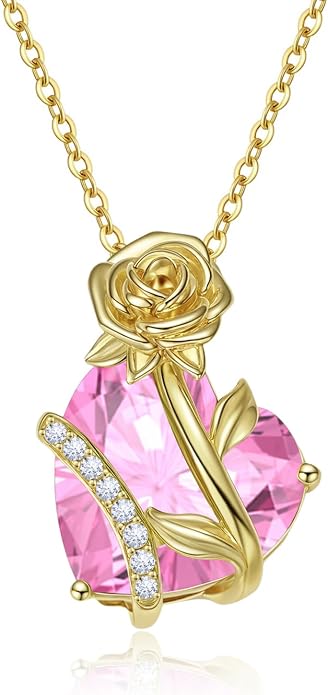 Anniversary Birthday Gifts for Women - Heart Birthstone Necklace: 925 Sterling Silver Rose/White/Yellow Gold Pendant Necklaces Gold Jewelry Gift for Wife Girlfriend Mom Daughter Grandma