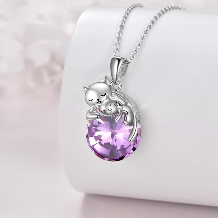 Cat Necklace Sterling Silver Cat Zircon Pendant Gothic Jewelry for Women Animal Lovers Gifts
