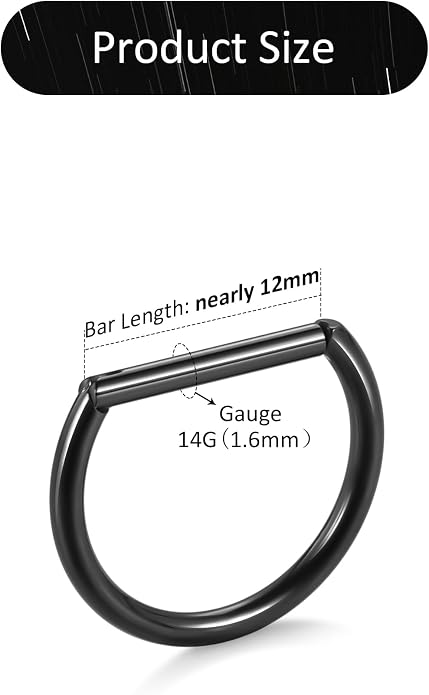 Oveta Titanium D Shaped Nipple Rings 14G for Nipple Piercing Jewelry Higned Segment Clicker Ring Hoops 11mm 12mm 14mm for Women Men, Silver Gold Black, 2PCS