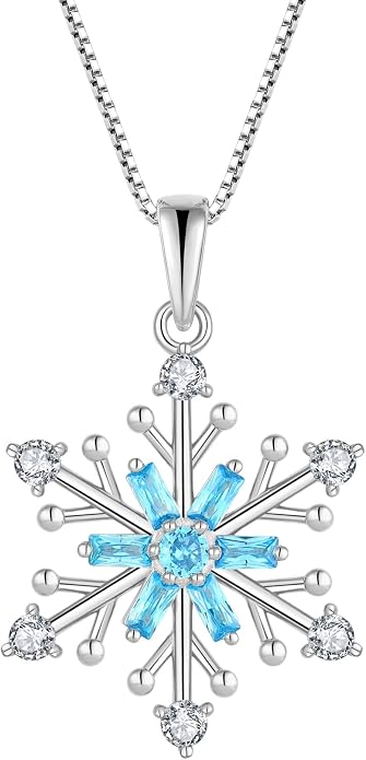 925 Sterling Silver Snowflake Necklace Birthstone Snowflake Pendant Necklaces for Women Cubic Zirconia Christmas Jewelry