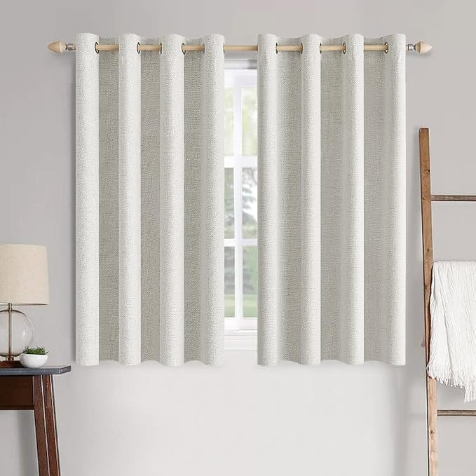 MIULEE 100% Blackout Linen Textured Curtains for Bedroom Solid Thermal Insulated Light Beige Grommet Room Darkening Curtains & Drapes Luxury Decor for Living Room 52 x 54 Inch (2 Panels)