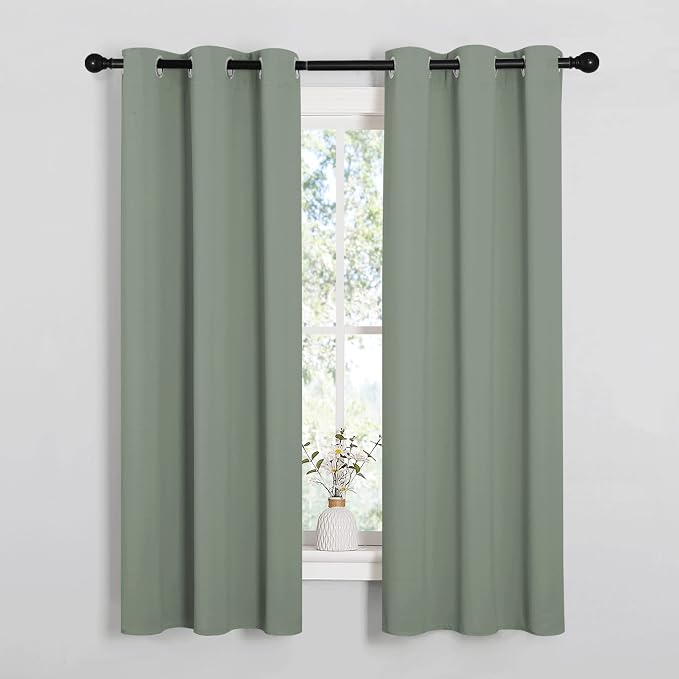 NICETOWN Bedroom Curtain Panels Blackout Draperies, Thermal Insulated Solid Grommet Blackout Curtains/Drapes (1 Pair, 34 by 63 inches, Sage Green)