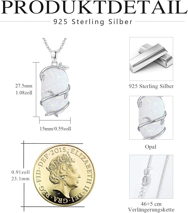Bar Opal Leaf Necklace For Women S925 Sterling Silver White Opal Pendant with Leaf Charm Bar Pendant Jewelry Gift For Mom Daughter Wife