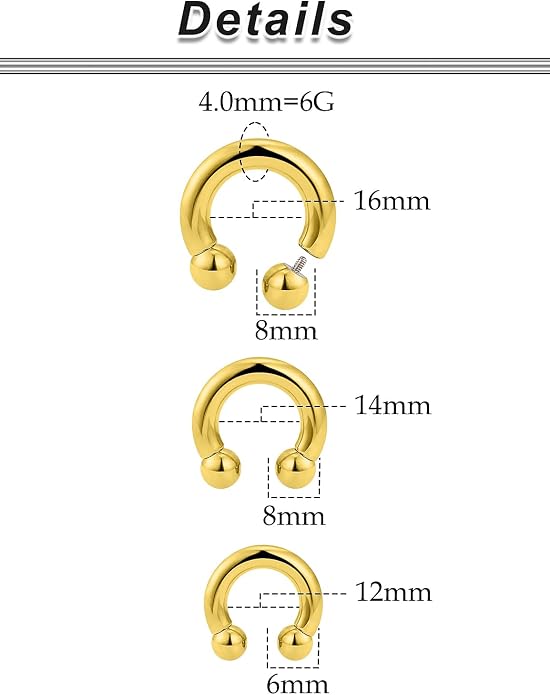 20G-00G Septum Rings Ear Gauges Earrings Stretching Kit 316L Surgical Steel Horseshoe Septum Pa Piercing Jewelry for Women 10mm 12mm 14mm 16mm