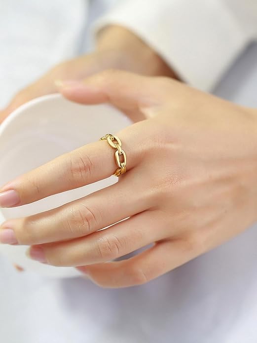 6mm Minimalist 18K Gold Stainless Steel Rings Women Link Chain Ring Finger Rings