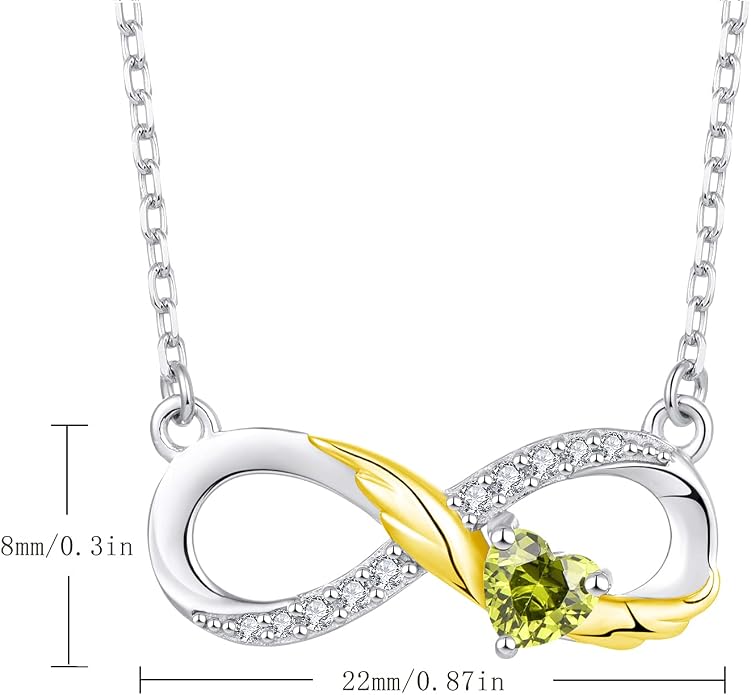 STARCHENIE Infinity Necklace 925 Sterling Silver Angel Wings Heart Birthstone Necklace for Women