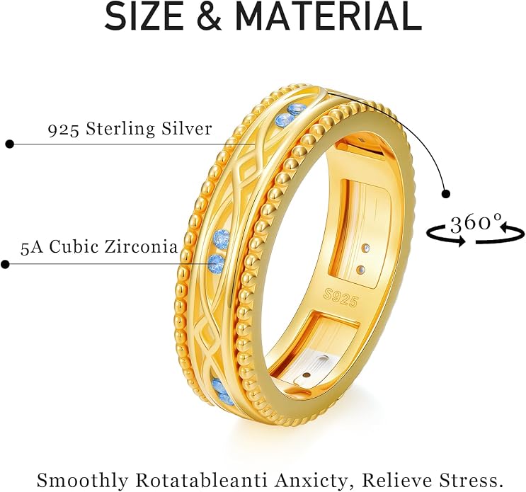 PARAFO Anxiety Fidget Rings Men Women 925 Sterling Silver Fidget Rings Relieve Stress Gift Jewelry Gifts for Men Women
