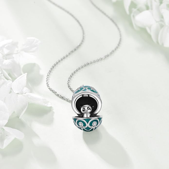 AXELUNA Fox Necklace Sterling Silver Easter Egg Necklace Fox Pendant Animal Jewelry Gifts for Women Girls Birthday Graduation Gift