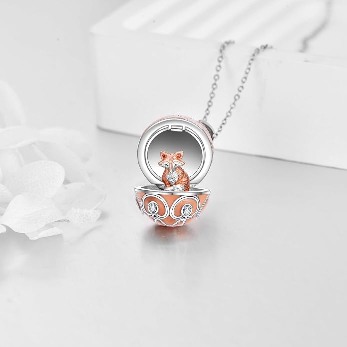 AXELUNA Fox Necklace Sterling Silver Easter Egg Necklace Fox Pendant Animal Jewelry Gifts for Women Girls Birthday Graduation Gift