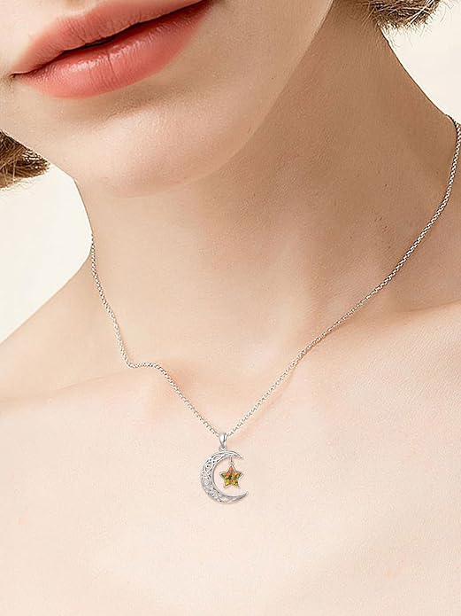 Dreamboat Sterling Silver Moon and Star Necklace Silver Crescent Moon Necklaces for Women Star Pendant Celestial Jewelry Gifts