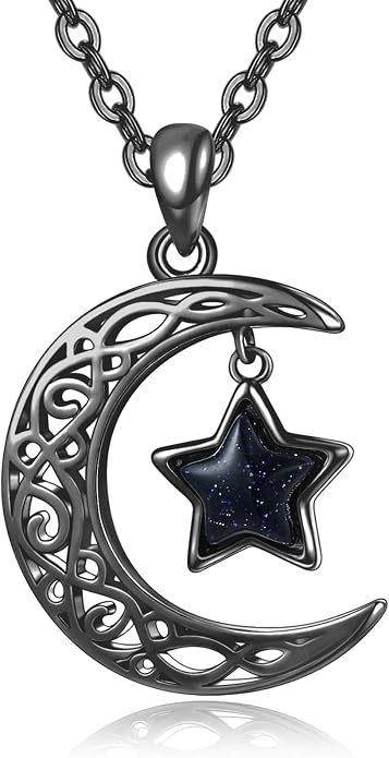 Dreamboat Sterling Silver Moon and Star Necklace Silver Crescent Moon Necklaces for Women Star Pendant Celestial Jewelry Gifts
