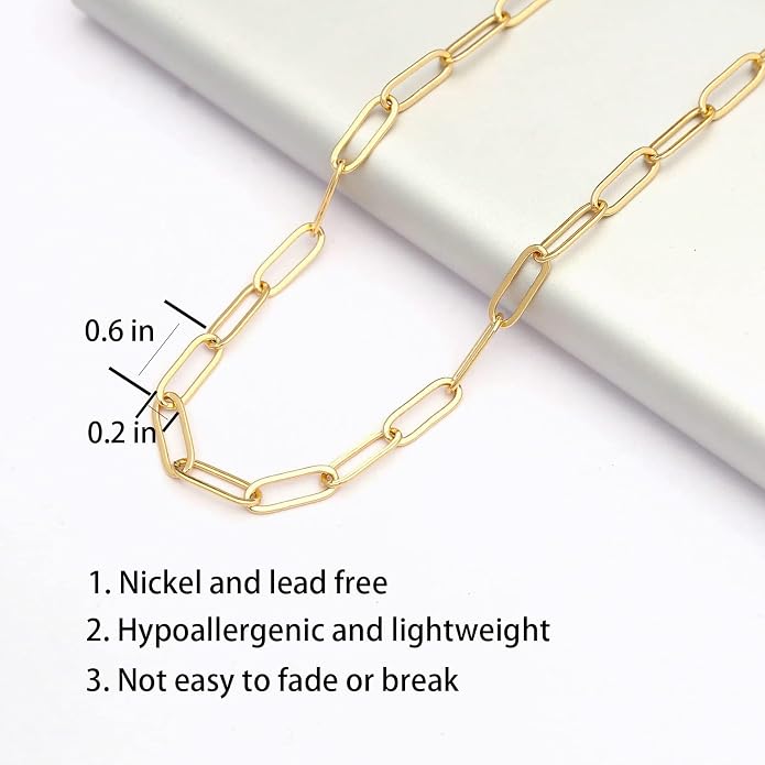 14K Gold Plated Paper Clip Chain Link Necklace Satellite Cross Key Starfish Turquoise Heart Necklace for Women