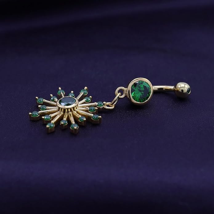 AFFY Snowflake Belly Button Ring for Women Simulated Birthstone, Round Cut Gemstone in 14K Gold Over 925 Sterling Silver, Navel Barbell Piercing Jewelry for Her