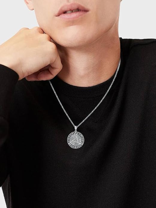 Viking Necklace for Men 925 Sterling Silver Viking Wolf/Thors Hammer/Vegvisir/Tree of Life/Compass Pendant Norse Necklace Amulet Talisman Christmas Gifts for Him Her