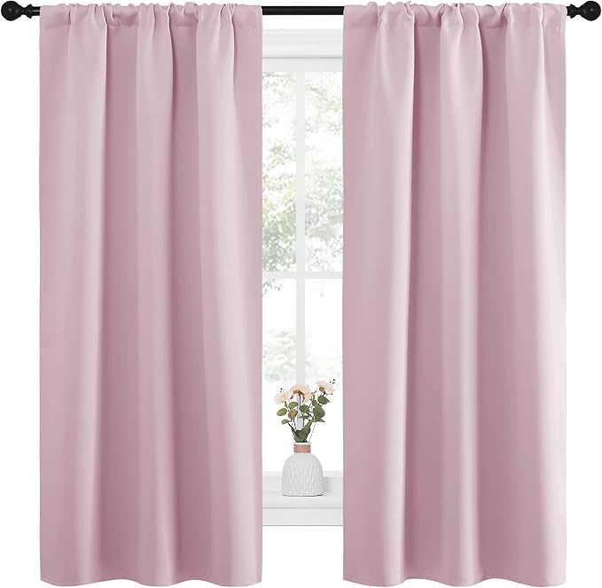 NICETOWN Bedroom Curtains, Room Darkening Draperies Window Curtain Panels, Thermal Insulated Room Darkening Curtains (Lavender Pink, 2 Panels, W34 x L63)