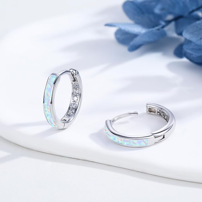MEDWISE Mothers Day Gifts for Mom Multi Colored Opal Hoop Earrings for Women 925 Sterling Silver Huggie Hoop Earrings Jewelry Gift for Women Daughter Wife Mom Friends