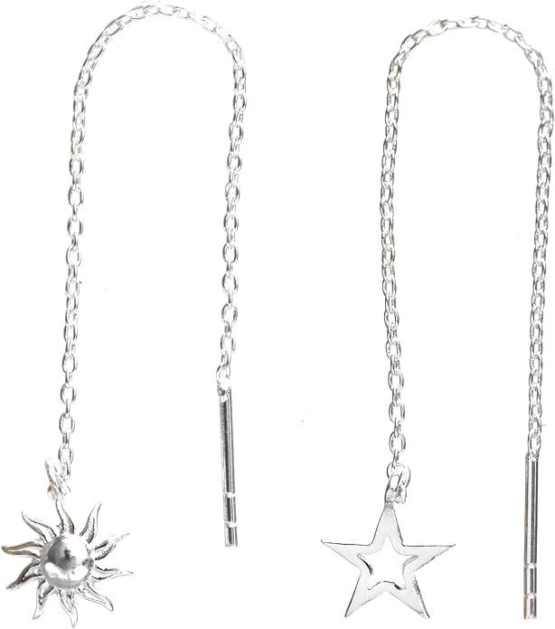 Sterling Silver Threader Earrings with Real Gemstone Beads - Elegant Pull-Through Design for Women, Dangling Western Earrings, Long and Short Adjustable Earring