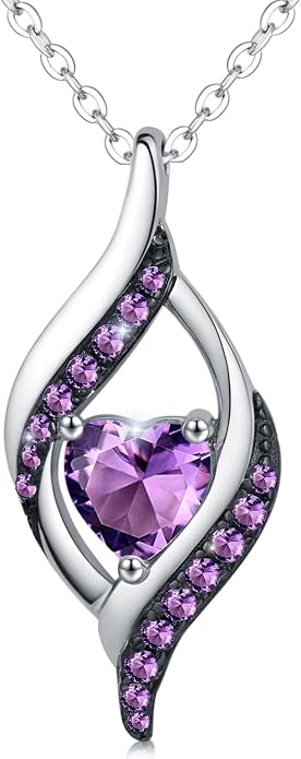 KiiKii Birthday Gifts for Women Birthstone Necklace Platinum Plated 925 Sterling Silver Forever Love Heart Pendant Meaningful Jewelry Gifts for Wife Mom