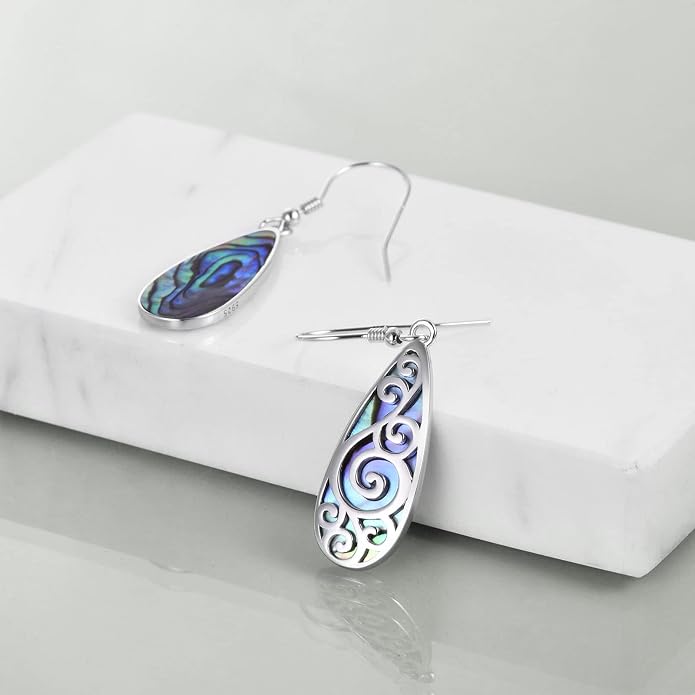 TIGER RIDER Abalone Shell 925 Sterling Silver Dangle Earrings Lightweight Filigree Dangle Drop Earrings for Women
