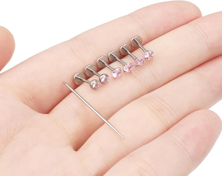 20G 18G 16G F316 Titanium Flat Back Nose Rings Studs Hypoallergenic Screw on Tragus Helix Cartilage Earrings Stud Piercing Jewerly for Women Men Bars 6mm