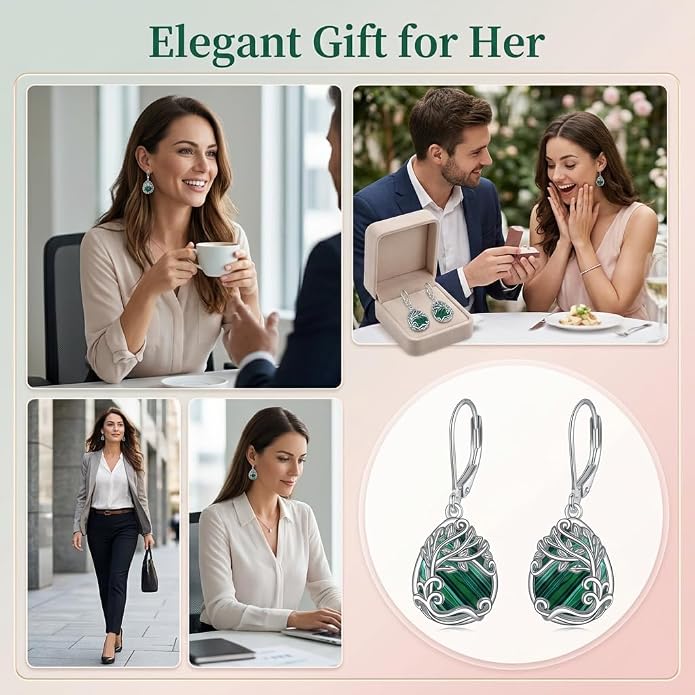 Teardrop Tree of Life/Filigree Earrings for Women Dangle Leverback Earrings Jewelry Gift Anniversary For Her