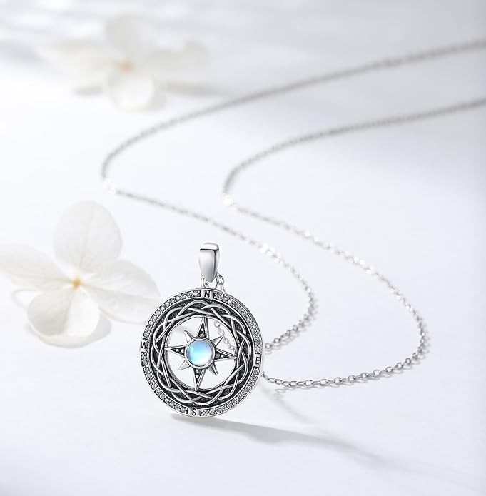 Compass Necklace for Women Graduation Gifts 925 Sterling Silver Celtic Knot Compass Pendant Graduation Jewelry Inspirational Travel Gifts for Women