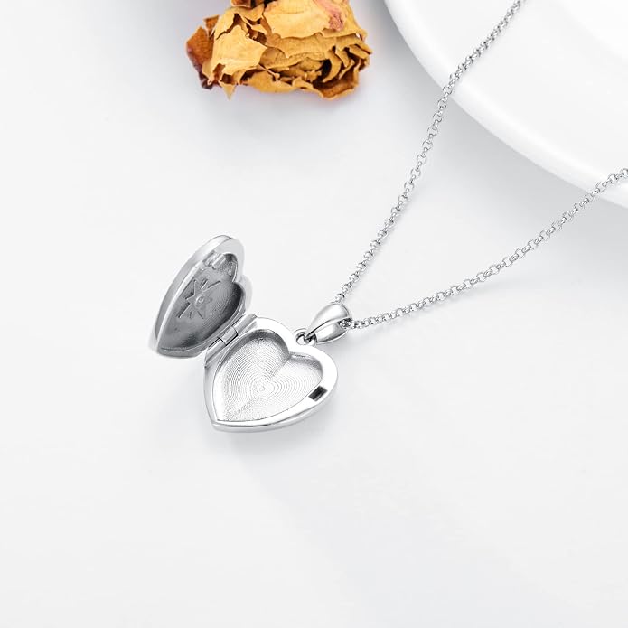 SOULMEET Personalized Silver Locket Necklace That Holds Pictures Photo Keep Someone Near to You, Memorial Custom Lockets Necklaces Letters Engraving for His Her