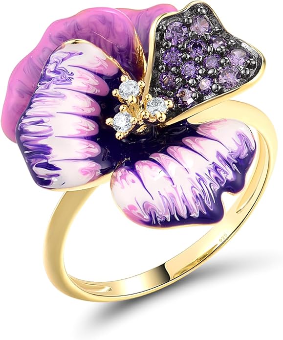 Santuzza 925 Sterling Silver Enamel Flower Statement Ring for Women