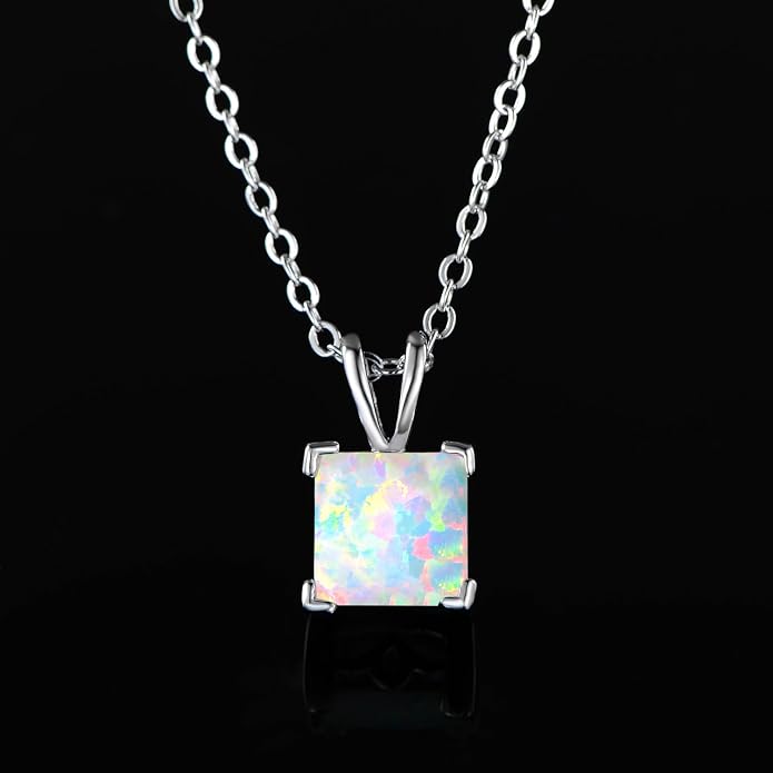 VOLUKA Created Opal/Amethyst/Mystic Topaz Pendant Necklace for Women,18K White/Rose Gold Plated Chain Wedding Engagement Jewelry Gift