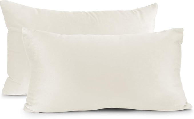 Nestl Throw Pillow Covers, Cozy Velvet Decorative Pillow Covers 12 x 20 Inches, Soft Solid Couch Pillow Covers for Sofa, Bed and Car, Set of 2 - Off White