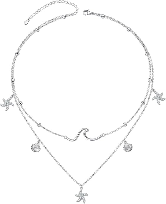 Layered Choker Necklaces for Women S925 Sterling Silver Circle/Heart/Cross/Star Multi Layered Necklace Handmade Bead Chain Adjustable Jewelry for Birthday