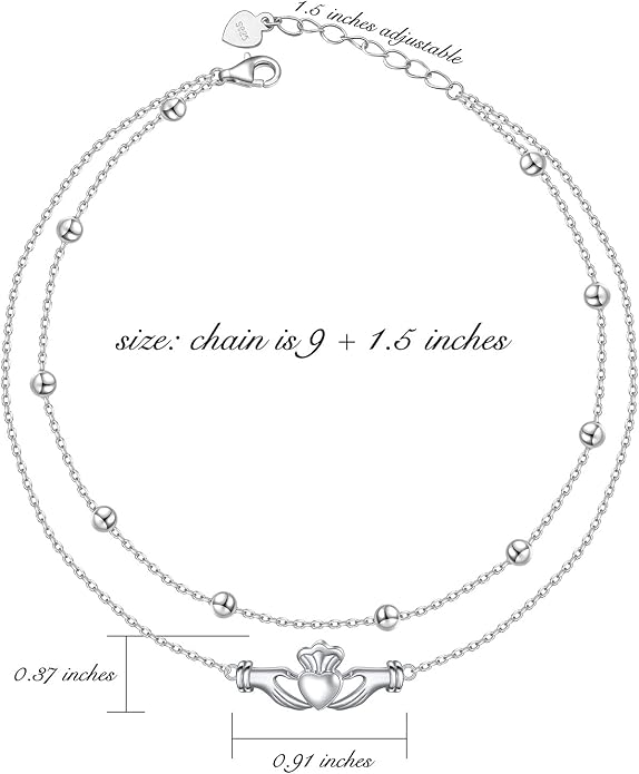Yearace Anklet for Women S925 Sterling Silver Adjustable Foot Beaded Chain Lotus Flower Claddagh Dragonfly Witches Knot Ankle Bracelet Summer Beach Anklets Jewelry Gift