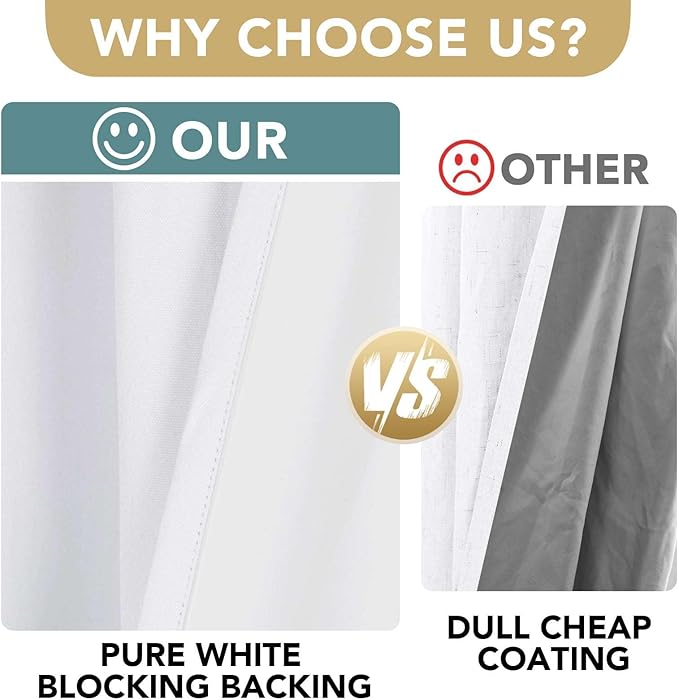 H.VERSAILTEX 100% Blackout Curtains for Bedroom Thermal Insulated Linen Textured Curtains Heat and Full Light Blocking Drapes Living Room Curtains 2 Panel Sets, 42x63 - Inch, White