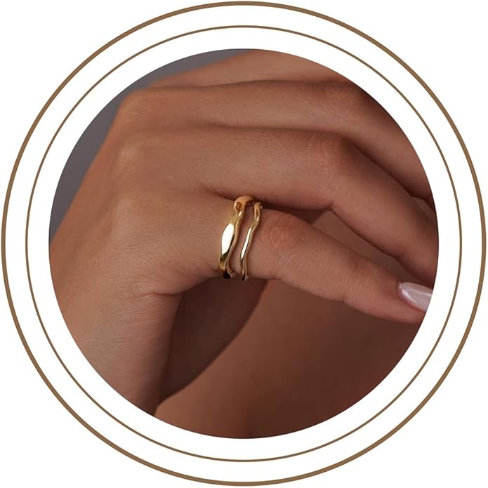 Gold Rings for Women Men Non Tarnish, Waterproof Chunky 14K Gold Plated Dainty Stackable Rings Trendy Statement Pinky Thumb Rings Engagement Eternity Wedding Band Ring Stacking Gold Jewelry Size 3 4 5 6 7 8 9 10 11