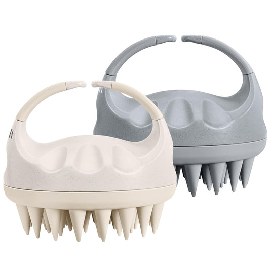 HEETA Hair Brush, Hair Growth Scalp Massager with Soft Silicone Bristles to Remove Dandruff, Relieve Itching & Relax Scalp, Shampoo Brush for Wet Dry Hair Care, Beige & Grey, 2 Count