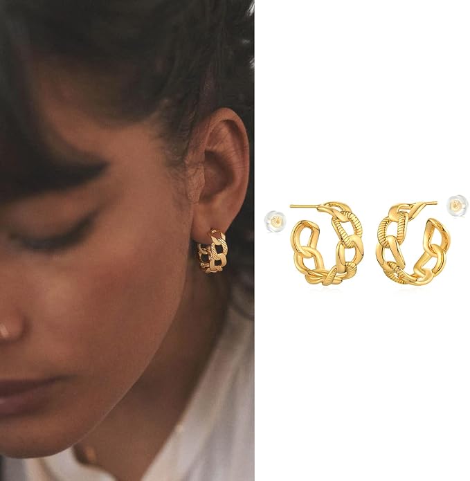MYEARS Women Hoop Earrings Gold 14K Gold Filled Small Simple Handmade Hypoallergenic Everyday Illusion Jewelry
